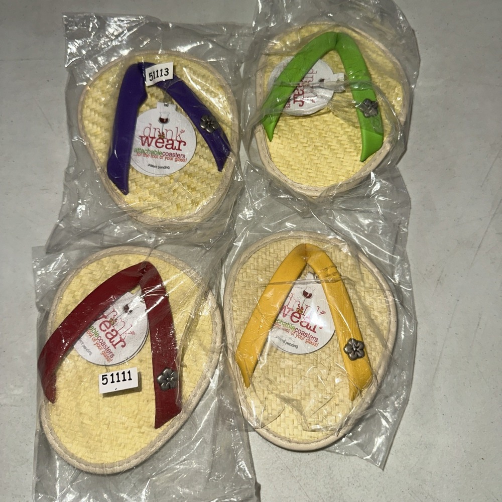 Set of 4 Drinkwear Flip Flop Coasters Attach to the Foot of a Wine Glass NWT